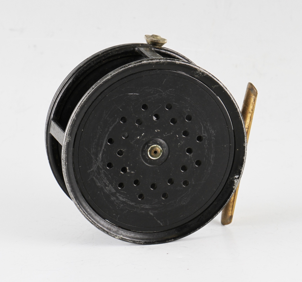 A Carter & Co Ltd London Perfect style salmon reel - 4"dia with smooth brass foot, constant check