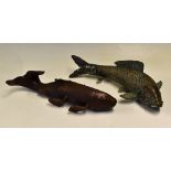 2x Cold Bronze Carp - fine bronze sculptor of the Carp in mid-swim great attention to details in