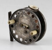 Eggington London alloy centre pin reel - 3.5" dia - fitted with ceramic line guide stamped to the