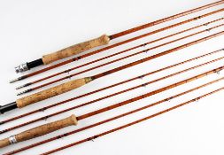 3x Hardy split cane trout fly rods - J.J.H. Triumph 8ft 9in 2pc line 6#, with spare tip ser. no