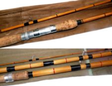 Coarse Rods (2): Good unnamed 8' 2 piece split cane spinning rod, black space whipped guides, red