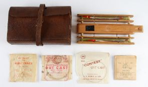 Early coarse fishing leather wallet -fitted block leather compartment c/w float winder plus 2