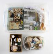 Good assortment of fly tying materials to include a good box fly tying hooks to include Partridge