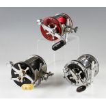 3x Vintage Penn Salt Water Fishing Reels - Penn Jigmaster 500S with red plates; Penn Long Beach Live