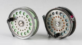 2x C Farlow & Co Ltd large narrow drum alloy fly reels - fine The Ambassador "B.W.P Patent New