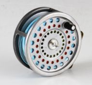 Hardy Bros Marquis Salmon No. 2 fly reel - with ribbed brass foot and fly line - runs well - some