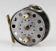 Ogden Smiths London large alloy wide drum centre reel - 4" dia with the spring latch, nickel