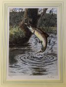 Pair Signed Ltd Ed Fishing Prints: after Tim Havers depicting a leaping Sea Trout and a leaping