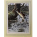 Pair Signed Ltd Ed Fishing Prints: after Tim Havers depicting a leaping Sea Trout and a leaping