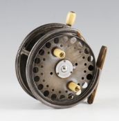 Hardy The Silex No.2 alloy salmon fly reel: 4" dia with quarter rim cut out, twin white ivorine