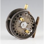 Hardy The Silex No.2 alloy salmon fly reel: 4" dia with quarter rim cut out, twin white ivorine