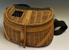 American Style Leather bound wicker creel - with square fish slot to lid c/w shoulder strap ( one