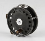 Hardy Bros St George post war fly reel - 3 3/8" dia - with alloy line guide, ribbed brass foot