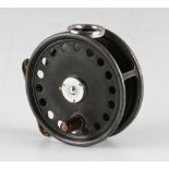 Hardy Bros St George post war fly reel - 3 3/8" dia - with alloy line guide, ribbed brass foot