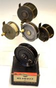 Interesting Collection of brass and alloy reels (5) - 2x Enright & Son Makers Castle Connell brass