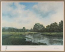 Tim Havers signed ltd ed large coloured fishing print - l titled "The Test, Park Stream at Houghton"