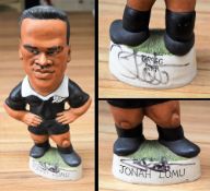 Twice-signed 11" Grogg of Jonah Lomu in New Zealand All Black: Lovely example of the famous '