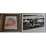 Two Signed Welsh Rugby Pictures: With signs of wear/a little fading, pleasing framed coloured