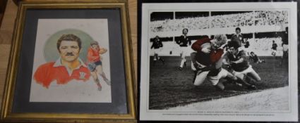 Two Signed Welsh Rugby Pictures: With signs of wear/a little fading, pleasing framed coloured