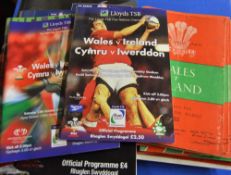 Collection of Wales v Ireland rugby programmes at Cardiff or Dublin 1955 - 2017 (43): Issues for