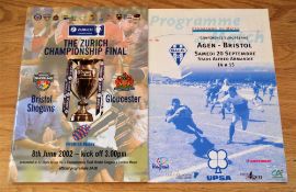 Bristol Big Match Rugby Programmes (2): Large A4 issues for the Zurich Championship Final at