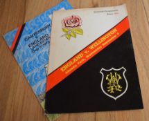 England in New Zealand Rugby Programmes: 1973 tour clashes v Wellington and Canterbury, September