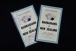 1964/1973 Barbarians v NZ Rugby Programmes, one signed (2): Lovely matching pair of Cardiff Arms