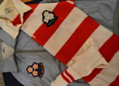 1983 Japan UK Tour, No. 6 Rugby Jersey, along with Japan official tracksuit top and sock (3):