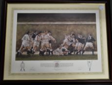 1993 England Rugby Ltd Edition Signed Print 'Grand Slam Glory': Striking print, of Carling and Co.