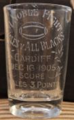 1905 Wales v New Zealand engraved celebratory Rugby Tumbler: engraved with a rugby ball and 'A Noble