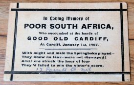 1907 Cardiff v South Africa Springboks Rugby 'Sympathy' Mourning Card: Popular at the time, a