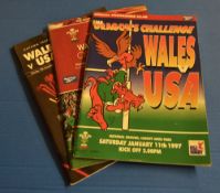 3x Wales v USA rugby programmes 1997 - 2000: Issues for 1997, 1999 and 2000. NB: Donated by Peter