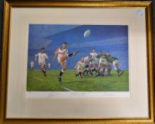 1994 England Rugby Ltd Edition Signed Print 'Kicking For Touch': very much focused on Rob Andrew, in