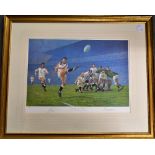 1994 England Rugby Ltd Edition Signed Print 'Kicking For Touch': very much focused on Rob Andrew, in