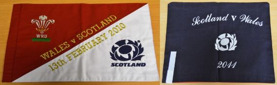 2x Rare Wales Six Nations Rugby International touch judge's flags: Wales v Scotland 2010 and
