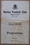 1927-8 Burton RFC v South Wales Borderers Rugby Programme: Blue creased and marked 1d. single