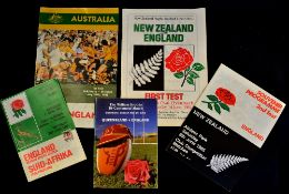 England Abroad Rugby Programmes: 1984 1st Test v SA at Port Elizabeth; 1985 1st & 2nd Tests v NZ;