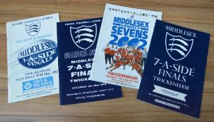 4x Middlesex Sevens Rugby Programmes: The standard comprehensive Twickenham issues for this formerly