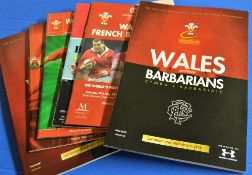 6x Wales v Barbarians/French Barbarians rugby programmes 1990 - 2012: Issues for 1990, 2001, 02, 11,