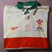 1999 Neil Boobyer White Match-prepared No 16 Wales Rugby Jersey v Canada: Sub's Jersey designed to