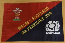 Rare 2008 Wales (Grand Slam) v Scotland rugby international touch judge's flag: embroidered Wales