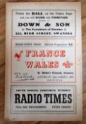 1952 Wales v France Rugby Programme: 12 pp standard pre-magazine issue from this Swansea clash won