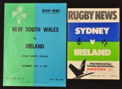 1967/1969 Ireland Rugby Tour to Australia Programmes (2): v NSW May 1967 & v Sydney June 1969,