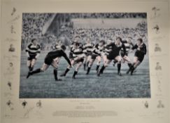 1973 Barbarians v NZ All Blacks Signed Rugby Action Print: Neatly & clearly signed by all 15