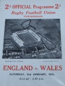 1933 England v Wales Rugby Programme: 4pp standard Twickenham issue for the famous first ever