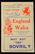 1936 Wales v England Rugby Programme: The usual Swansea 16 pp issue for this clash, drawn 0-0 in a