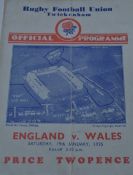 1935 England v Wales Rugby Programme: 4pp standard Twickenham issue with central crease for this 3-3