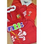 2003 Wales rugby team RWC replica jersey, 2001 British Lions replica jersey and Wales Grand Slam