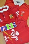 2003 Wales rugby team RWC replica jersey, 2001 British Lions replica jersey and Wales Grand Slam