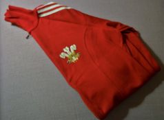 1980s Classic Red Adidas Rugby tracksuit with three white stripes: Welsh Rugby Union Training Issue,